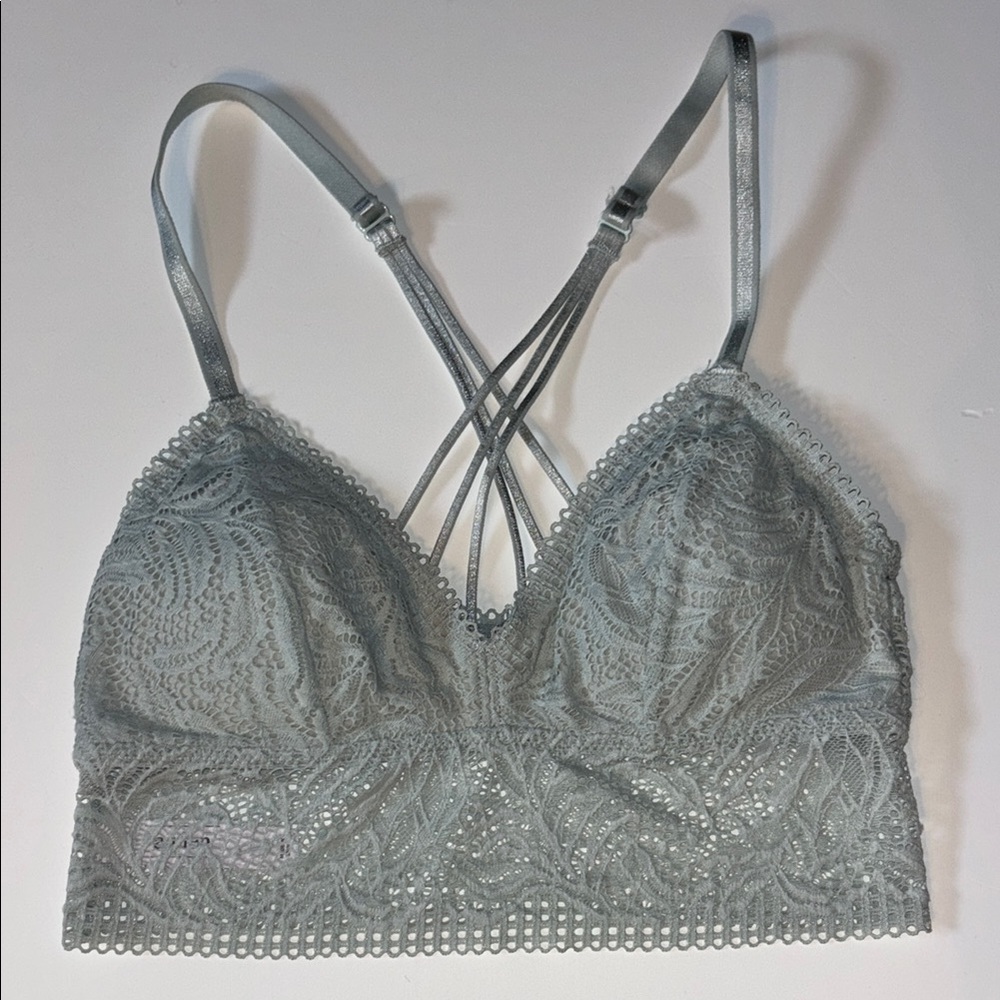 Gray Lace Bralette with Criss-Cross Straps